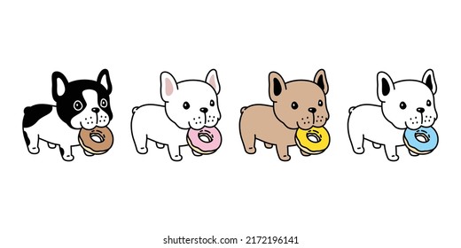 Dog Vector French Bulldog Icon Donut Bone Puppy Eating Food Character Cartoon Pet Symbol Isolated Tattoo Stamp Clip Art Illustration Design