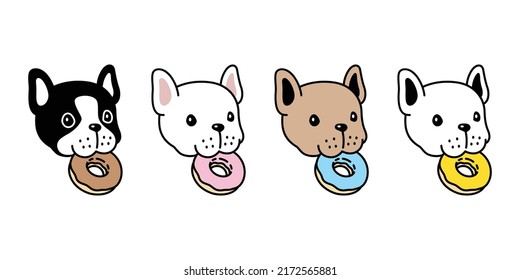 Dog Vector French Bulldog Icon Donut Head Puppy Eating Food Character Cartoon Bone Pet Symbol Isolated Tattoo Stamp Clip Art Illustration Design