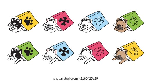 dog vector french bulldog icon book sleeping puppy bone character cartoon pet symbol scarf isolated tattoo stamp clip art illustration design