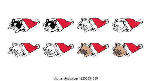 dog vector french bulldog icon christmas santa claus hat sleeping puppy pet character cartoon symbol tattoo stamp scarf illustration clip art isolated design