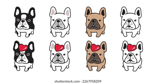 dog vector french bulldog icon heart valentine happy puppy pet cartoon character symbol tattoo stamp scarf illustration design isolated