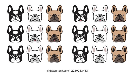 dog vector french bulldog icon emotion face puppy head pet character cartoon symbol tattoo stamp scarf illustration design isolated