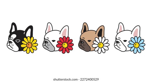 dog vector french bulldog icon flower daisy puppy pet head face character cartoon symbol tattoo stamp scarf illustration design isolated