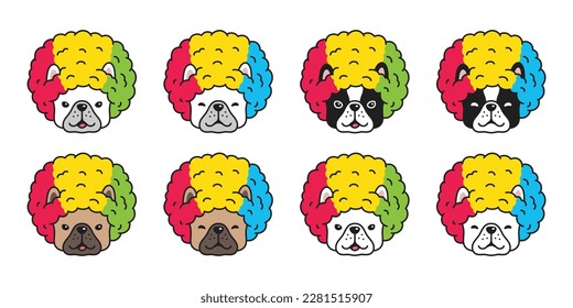 dog vector french bulldog icon afro hair rgb reggae puppy pet cartoon character face head symbol tattoo stamp scarf illustration design isolated