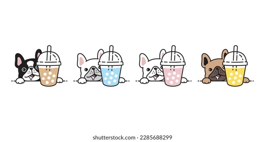 dog vector french bulldog icon boba tea bubble milk tea drink coffee puppy pet character cartoon symbol tattoo stamp scarf illustration design isolated