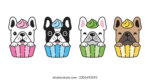 dog vector french bulldog icon cupcake bakery scarf puppy pet cartoon character symbol tattoo stamp scarf illustration design isolated