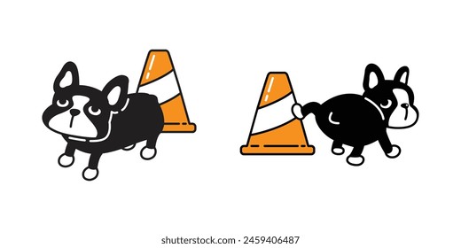 dog vector french bulldog icon traffic cone cartoon character puppy pet toy doodle symbol illustration clip art isolated design