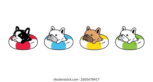 dog vector french bulldog icon swimming ring inflatable pool beach ocean cartoon character puppy pet doodle symbol illustration isolated design