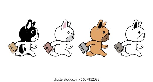 dog vector french bulldog icon running walking cartoon character document bag puppy pet doodle symbol illustration isolated design