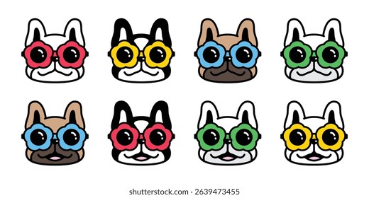 dog vector french bulldog icon flower sunglasses daisy cartoon character puppy pet doodle symbol illustration isolated design