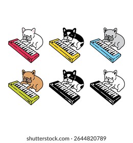 dog vector french bulldog icon keyboard instrument piano music cartoon character puppy pet doodle symbol illustration isolated design