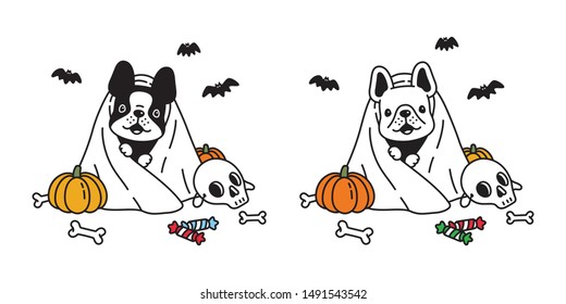 dog vector french bulldog pumpkin Halloween icon character cartoon ghost spooky bone bat candy logo symbol doodle illustration design