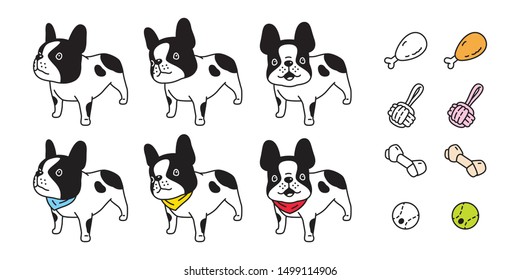 dog vector french bulldog puppy collar bone toy ball icon cartoon character symbol breed illustration doodle design