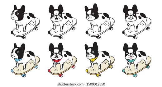 dog vector french bulldog puppy skateboard icon cartoon character symbol breed illustration doodle design