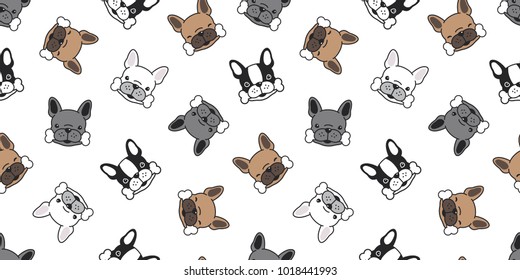 Dog vector french bulldog seamless pattern bone head puppy breed isolated wallpaper background