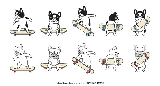 dog vector french bulldog skateboard icon surf skate cartoon character symbol breed animal illustration doodle design