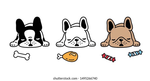 dog vector french bulldog sleeping puppy bone toy icon cartoon character symbol breed illustration doodle design