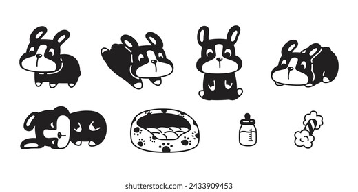 dog vector french bulldog sleeping puppy toy bed milk bottle icon cartoon character pet doodle symbol illustration clip art isolated design