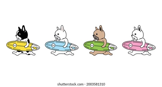 dog vector french bulldog surfboard icon puppy swimming pet breed paw character cartoon sport ocean beach symbol scarf doodle illustration design