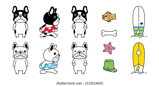 Dog Vector French Bulldog Swimming Ring Pool Beach Sea Surfboard Icon Puppy Pet Character Cartoon Symbol Tattoo Stamp Summer Scarf Illustration Design Isolated