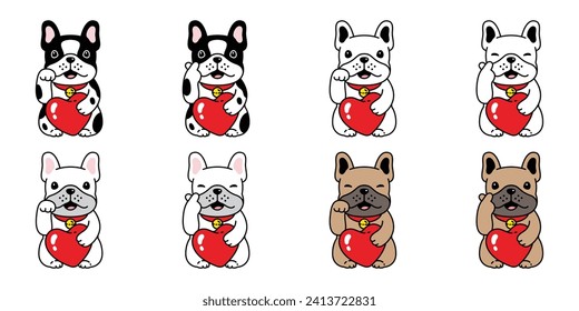 dog vector french bulldog valentine heart icon lucky cat manekineko cartoon character puppy pet doodle symbol tattoo illustration clip art isolated design