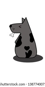 Dog vector, gray-brown, black spots, bone, white background