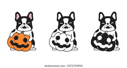 dog vector halloween french bulldog pumpkin head icon jack o lantern puppy logo symbol pet cartoon character illustration doodle design isolated clip art