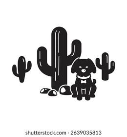 dog vector icon cactus puppy icon desert cartoon character logo pet silhouette doodle symbol illustration isolated design