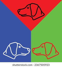 Dog Vector Icon, Lineal style icon, from Animal Head icons collection, isolated on Red, Blue and Green Background.