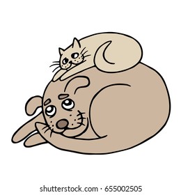 ?ute ?at and dog. Vector illustration. Friendship, humor, happiness, fun, romantic. Holidays couples. Together forever. Best friends.
