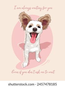 Dog vector illustration of a Papillon dog puppy waiting for his master to come home