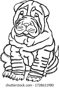 dog vector illustration. sharpei with folds. funny pet sketch. graphic art. sad house animal.