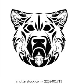 Perro - Ilustración del icono del logotipo del vector Dibujo en blanco y negro de la cabeza de un oso con un patrón en su cara y un contorno negro de la cabeza