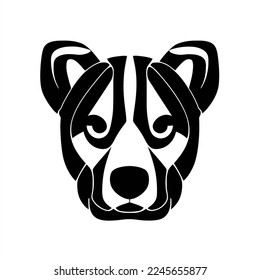 Dog vector logo mascot design. Flat design. A bear's head with a black and white pattern on it's face, with a white background