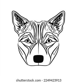 Dog vector logo mascot design. Flat design. A black and white drawing of a fox's face with a black and white background and a white background