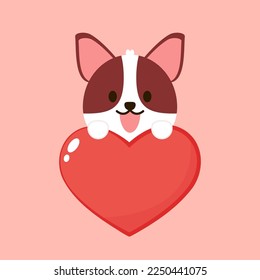 Dog vector on heart icon valentine character cartoon puppy smile logo illustration.