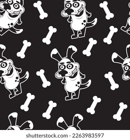 Dog vector, pattern. The background is dark. Seamless image.
