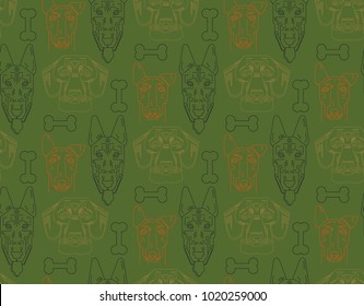 Dog vector seamless pattern cute illustration home pets doggy different breed. Modern vector plain line design icons and pictograms. Spaniel, bulldog, chihuahua,  jack russel terrier, yorkshire.