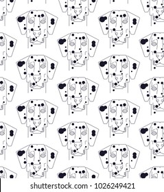 Dog vector seamless pattern cute illustration home pets.  Modern vector plain line design icons. Dalmatian dog pattern vector animal icon. It is good minimal iconic for pet on white background.