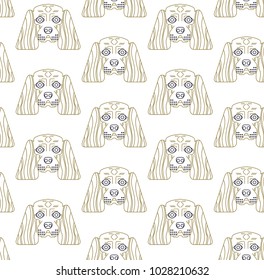 Dog vector seamless pattern cute illustration home pet.  Modern vector plain line design icons. King Charles Spaniel dog pattern vector animal icon. It is good minimal iconic pet on white background