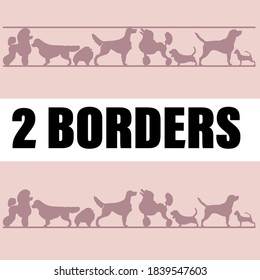 dog vector set 2 borders: design elements and page decoration. Dogs of different breeds collection. Dogs breeds: poodle, retriever, irish setter, pomeranian spitz, basset hound, chihua hua or toy terr