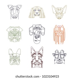 Dog vector set cute illustration home pets doggy different breed. Bulldog, hand small doggie terrier, maltese-dog. Modern vector plain line design icons and pictograms. Spaniel, bulldog, chihuahua.