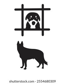 Dog vector Dog silhouette collection vector. Dog in various poses and activities like jumping, 
Black and white illustrator 