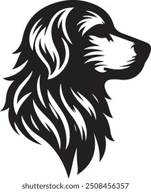 A dog vector silhouette illustration features a simple, clean outline of a dog in a minimalistic style. This design is versatile and ideal for logos, icons, and various creative projects.