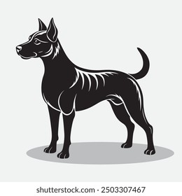 Dog vector silhouettes illustration design, isolated white background. Logo type, Tee shirt,  design illustration vector. Looks like train dog.