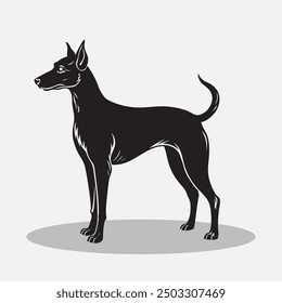 Dog vector silhouettes illustration design, isolated white background. Logo type, Tee shirt,  design illustration vector. Looks like train dog.