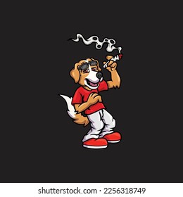dog vector smoking joint hold nug weed cartoon