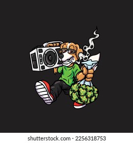 vectores de perro tabaquismo articulación retención de maleza nug caricatura hiphop