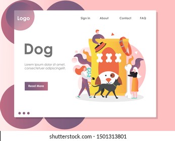 Dog vector website template, web page and landing page design for website and mobile site development. Dog care products and supplies for pet shop.