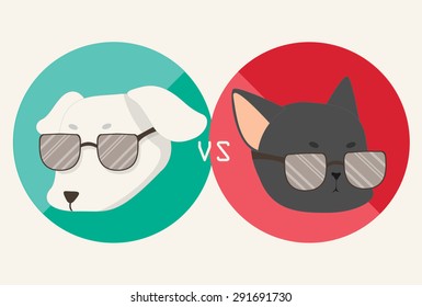Dog versus Cat, Fight, Competition,green and red.